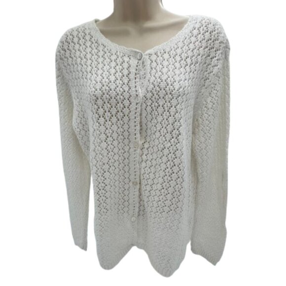 TR Bentley White Button Down Cardigan - Size Large - Picture 1 of 6